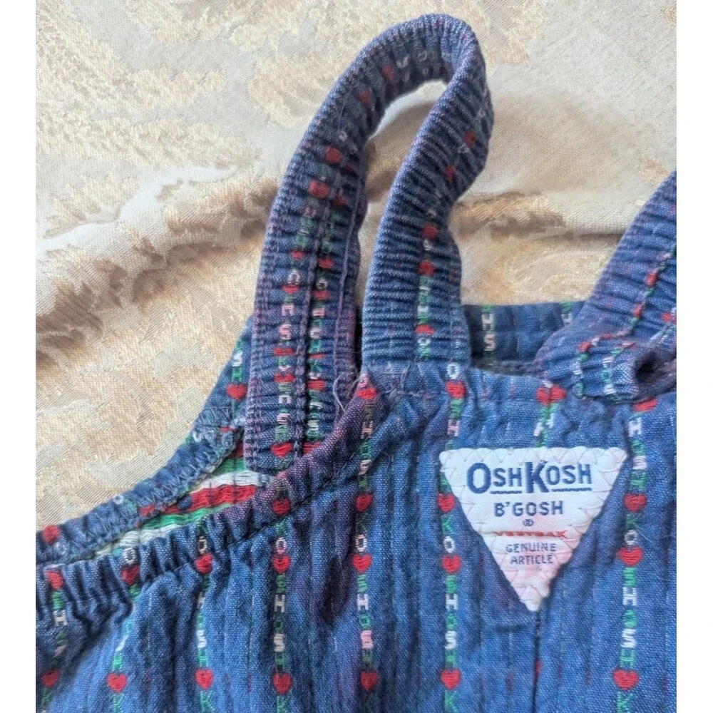 VINTAGE Oshkosh B’gosh Footy All Over Logo Overalls Baby Size 6/9 Months